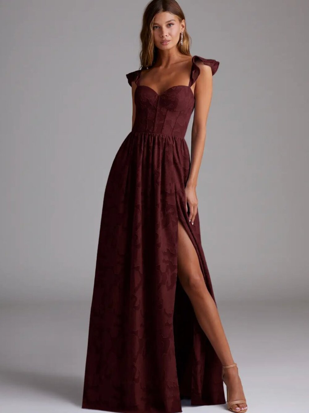Azazie Atelier Denisse Wine Corset Maxi Dress NWT US 12
